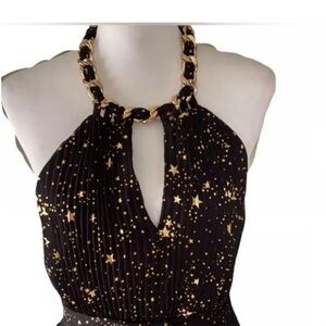 Stunning Alex Marie size 14 Black and Gold Star Print Halter Dress